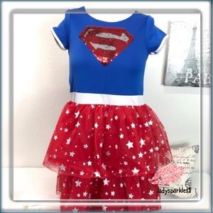DC Comics Supergirl XL (14-16) Red Blue Silver Sequin Tutu Dress